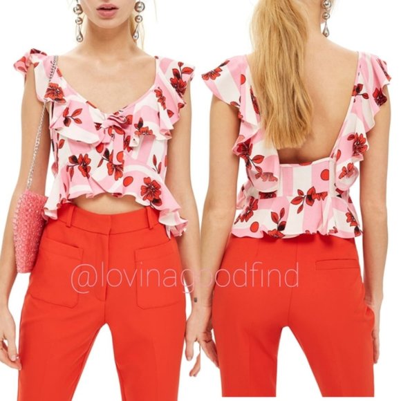 Topshop Tops - TopShop Brigitte Floral Ruffle Sleeveless Suntop NWT US sz 8